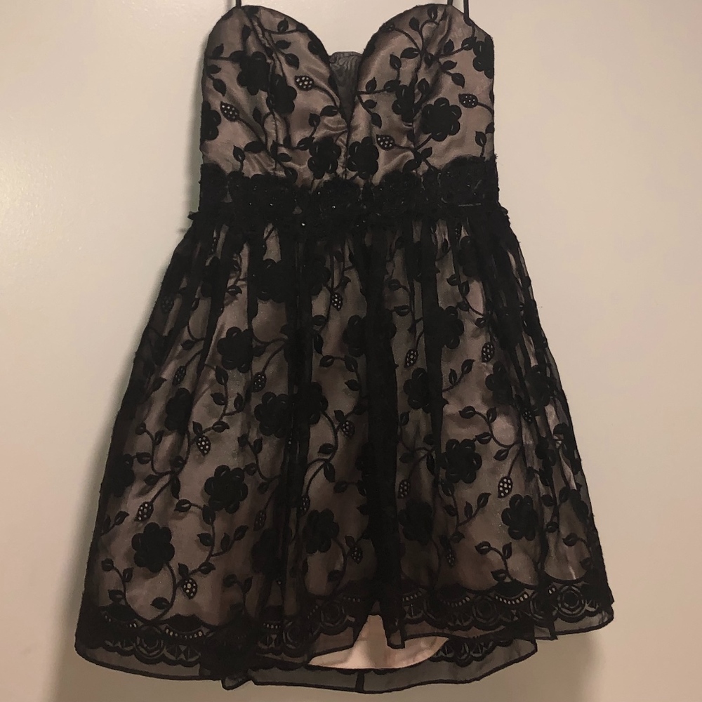 Nude, Floral, Black, Homecoming dress